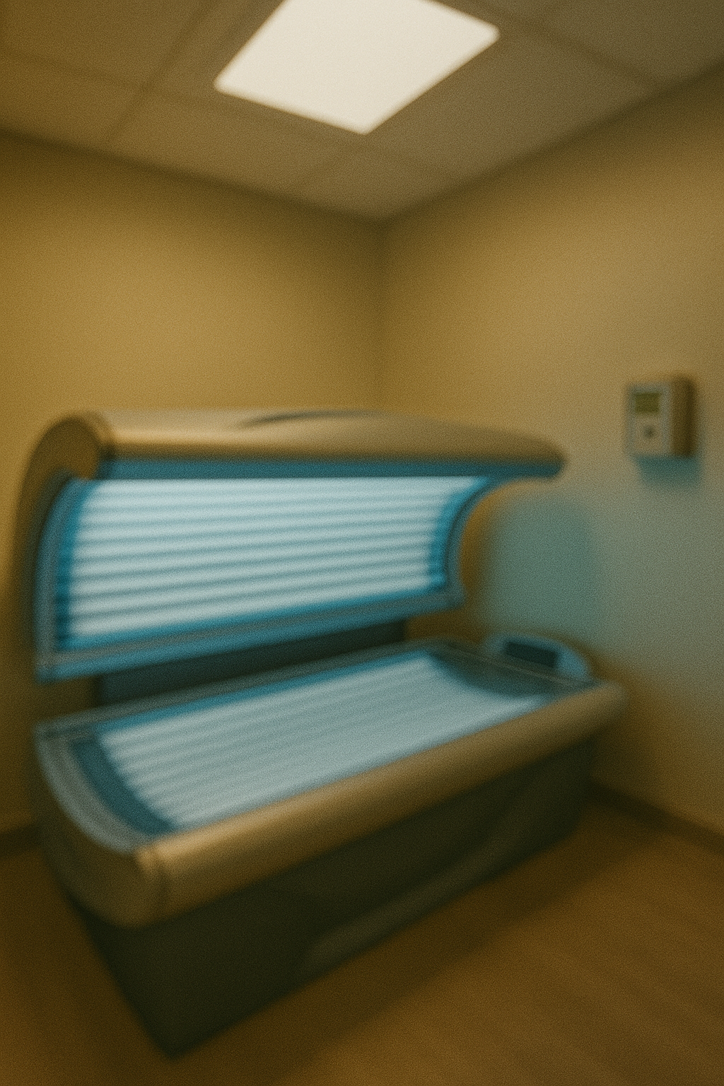 Verschwommenes Bild einer Sonnenbank in einem Fitnessstudio