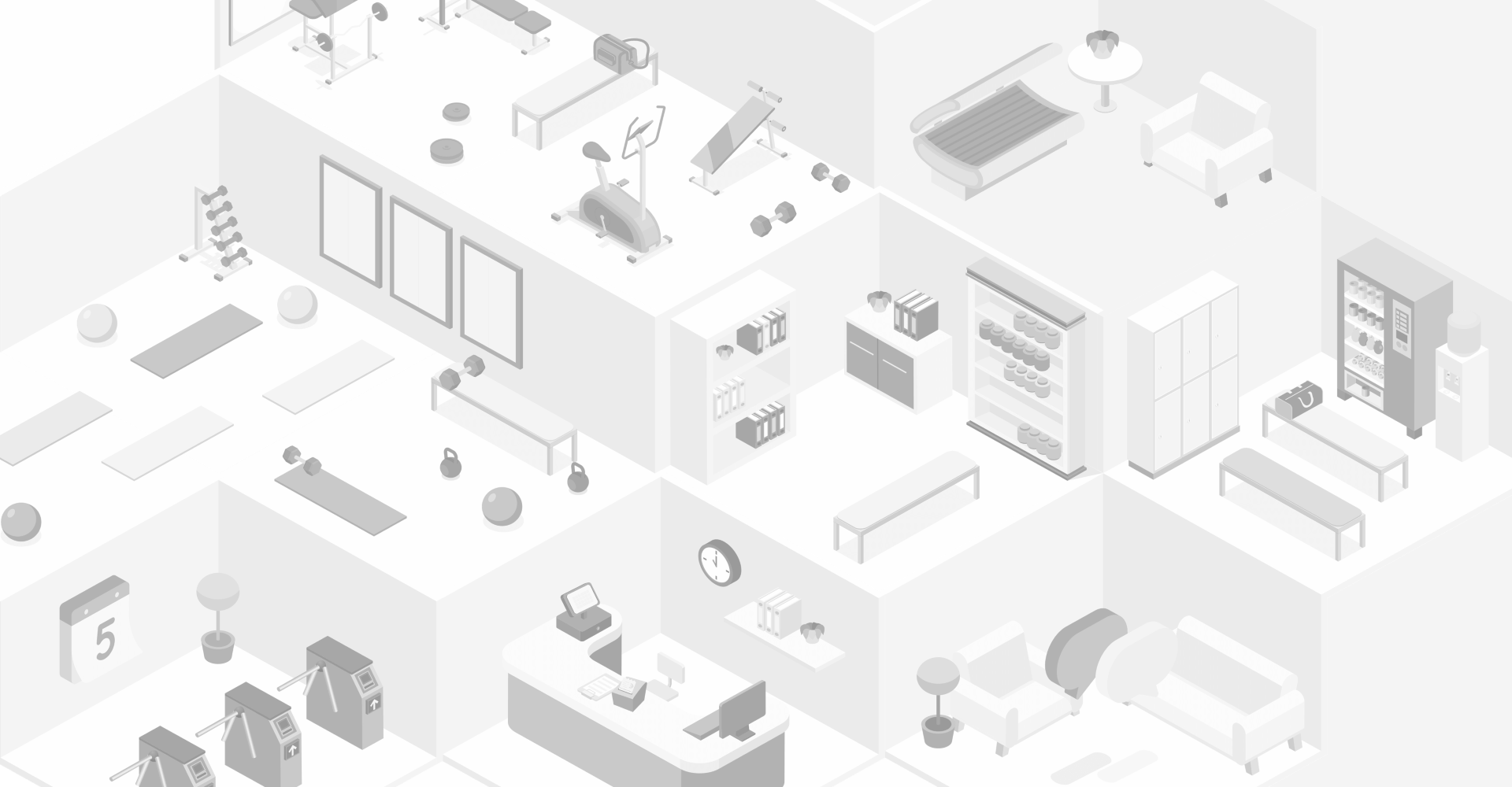 Freigestellte Fitnessstudio Innenansicht aus Vogel-Perspektive