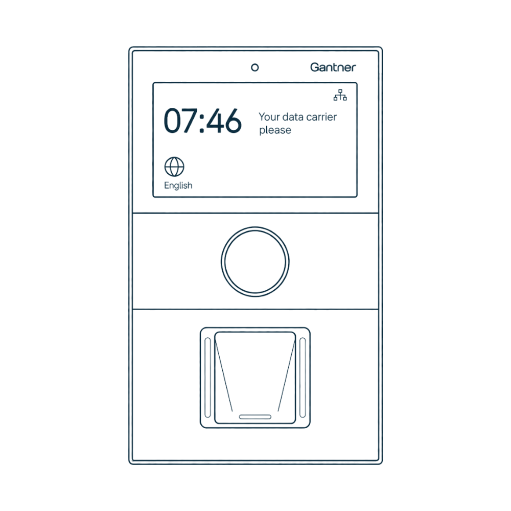Gantner GT7.3326 Check-In Terminal Animation – LEGIC und Barcode Tischgerät Fitnessstudio