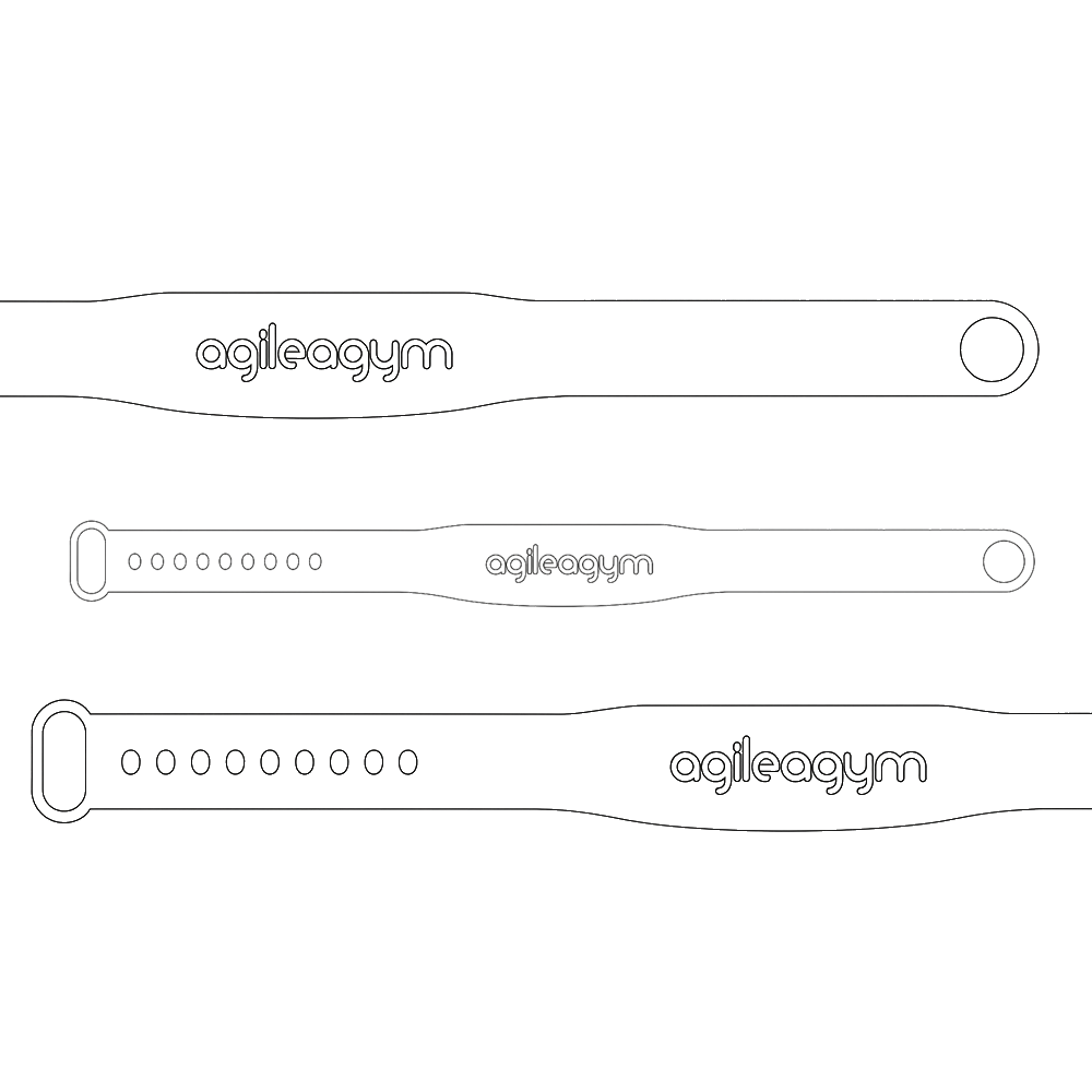 Vektor Grafik / Skizze von agilea gebrandeten RFID Silikon-Armbändern, welche übereinander lliegen