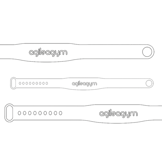 Vektor Grafik / Skizze von agilea gebrandeten RFID Silikon-Armbändern, welche übereinander lliegen