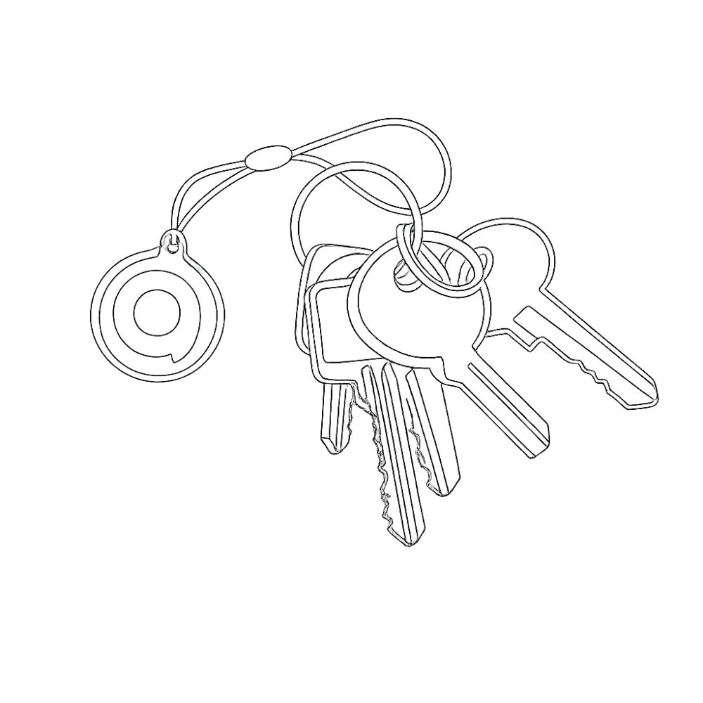 Vektor-Darstellung / Skizze eines Transponder-Schlüsselanhängers mit zusätzlich abgebildeten Schlüsseln in runder Form