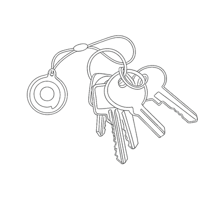 Vektor-Darstellung / Skizze eines Transponder-Schlüsselanhängers mit zusätzlich abgebildeten Schlüsseln in runder Form