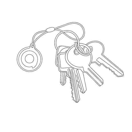 Vektor-Darstellung / Skizze eines Transponder-Schlüsselanhängers mit zusätzlich abgebildeten Schlüsseln in runder Form