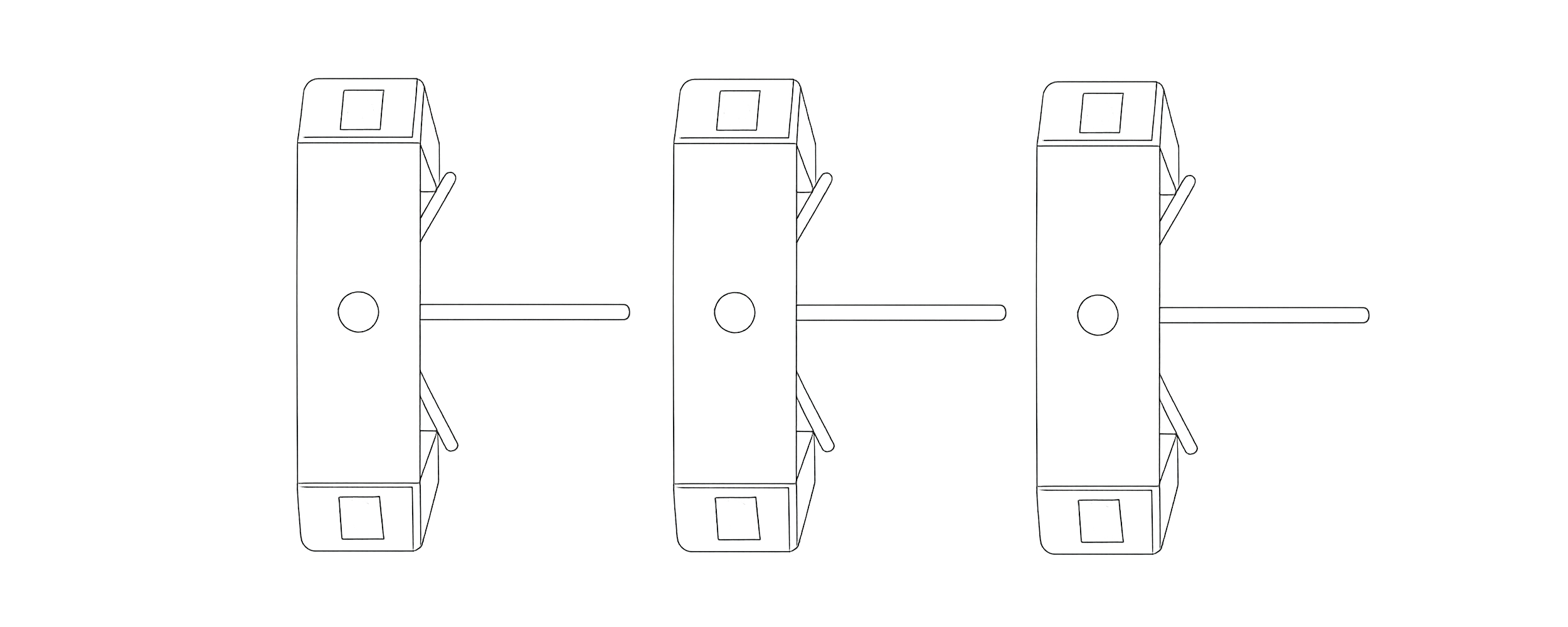 Vektor Grafik / Skizze von drei TS2000 Pro Drehsperre in Reihe aufgeschaltet