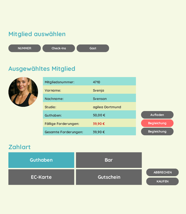 Screenshot aus dem agilea Kassensystem